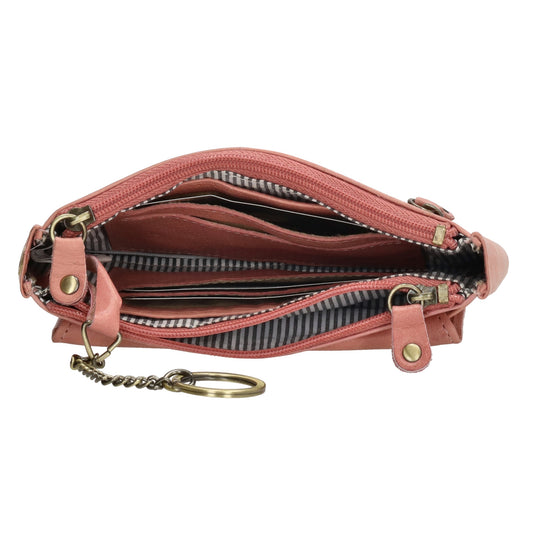 Schlüsseletui 15x9,5cm in Hellrosa aus Leder mit Spiegel - leder-accessoires.com