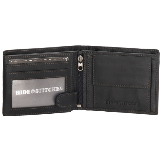 Geldbörse Querformat 8,5x10cm in Schwarz mit Riegel innen aus Leder - leder-accessoires.com