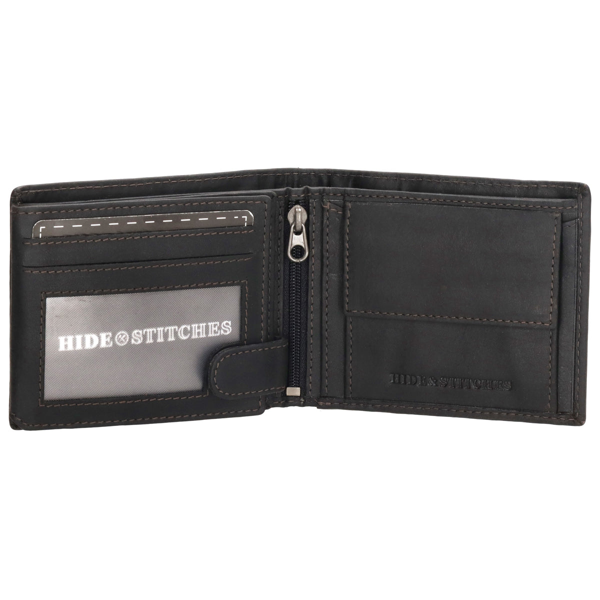 Geldbörse Querformat 8,5x10cm in Schwarz mit Riegel innen aus Leder - leder-accessoires.com