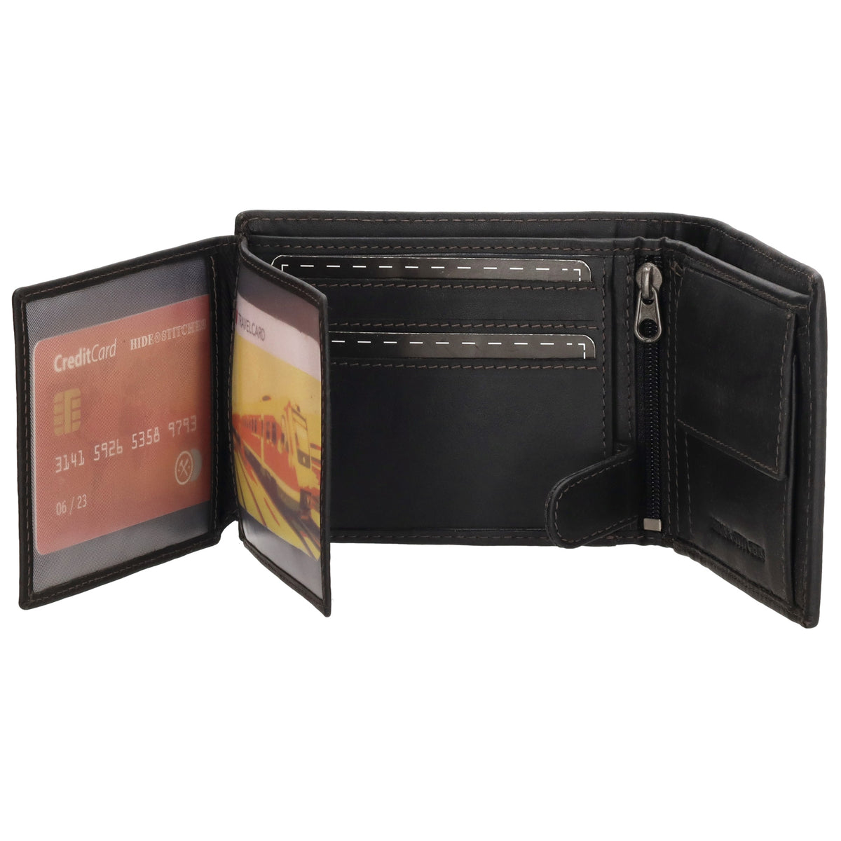 Geldbörse Querformat 8,5x10cm in Schwarz mit Riegel innen aus Leder - leder-accessoires.com