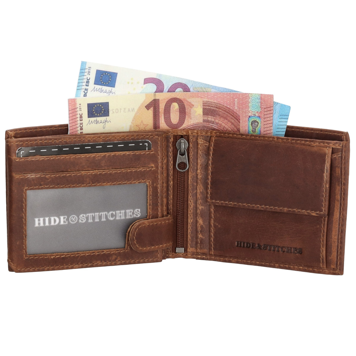 Geldbörse Querformat 8,5x10cm in Cognac mit Riegel innen aus Leder - leder-accessoires.com