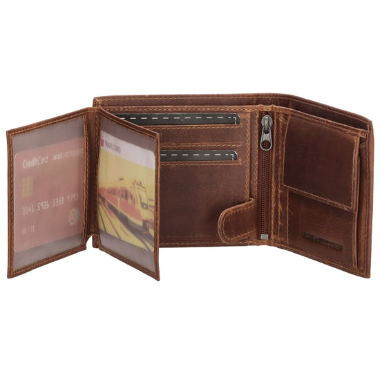 Geldbörse Querformat 8,5x10cm in Cognac mit Riegel innen aus Leder - leder-accessoires.com