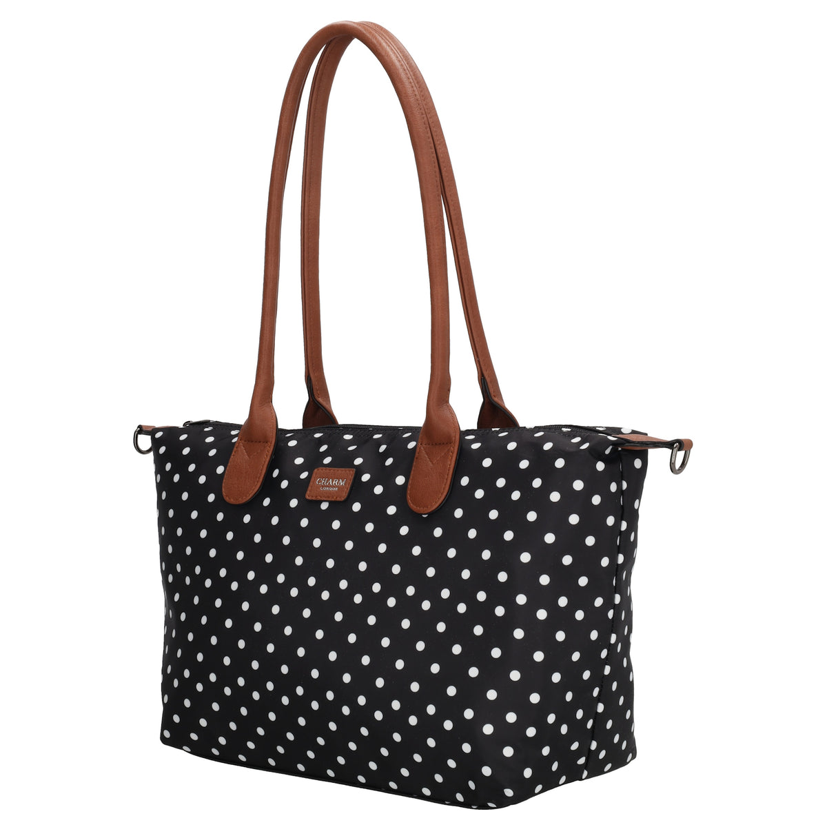 Schultertasche 42x25cm in Schwarz| Punkte Weiß aus Nylon - leder-accessoires.com