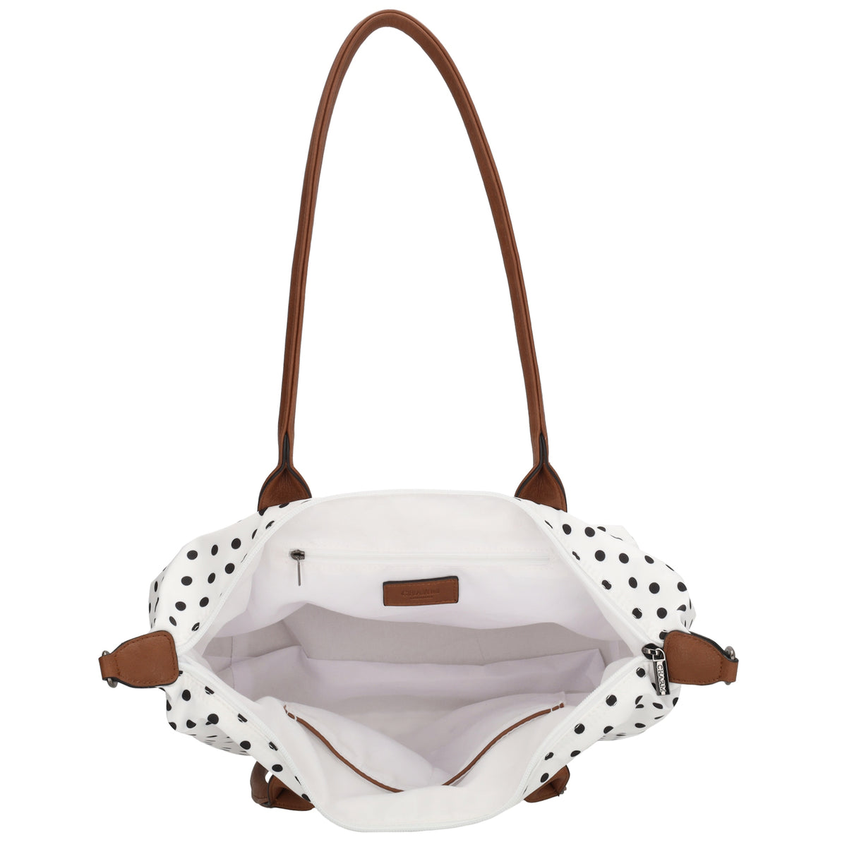 Schultertasche 42x25cm in Weiß | Punkte Schwarz aus Nylon - leder-accessoires.com