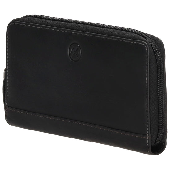 Lederbörse 19x10cm in Schwarz mit Reißverschluss und RFID-Schutz - leder-accessoires.com