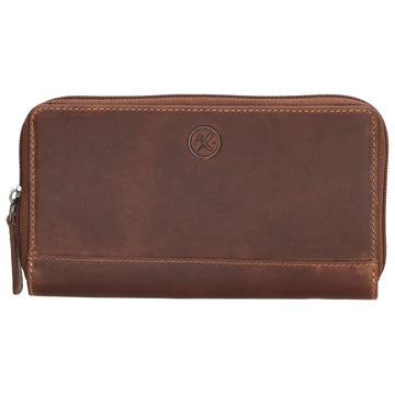 Lederbörse 19x10cm in Cognac mit Reißverschluss und RFID-Schutz - leder-accessoires.com