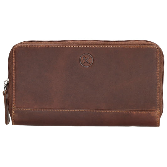 Lederbörse 19x10cm in Cognac mit Reißverschluss und RFID-Schutz - leder-accessoires.com