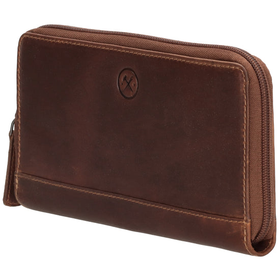 Lederbörse 19x10cm in Cognac mit Reißverschluss und RFID-Schutz - leder-accessoires.com