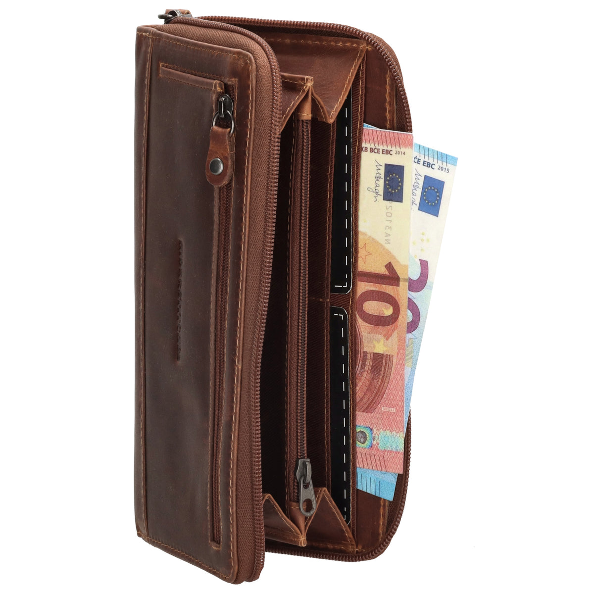 Lederbörse 19x10cm in Cognac mit Reißverschluss und RFID-Schutz - leder-accessoires.com