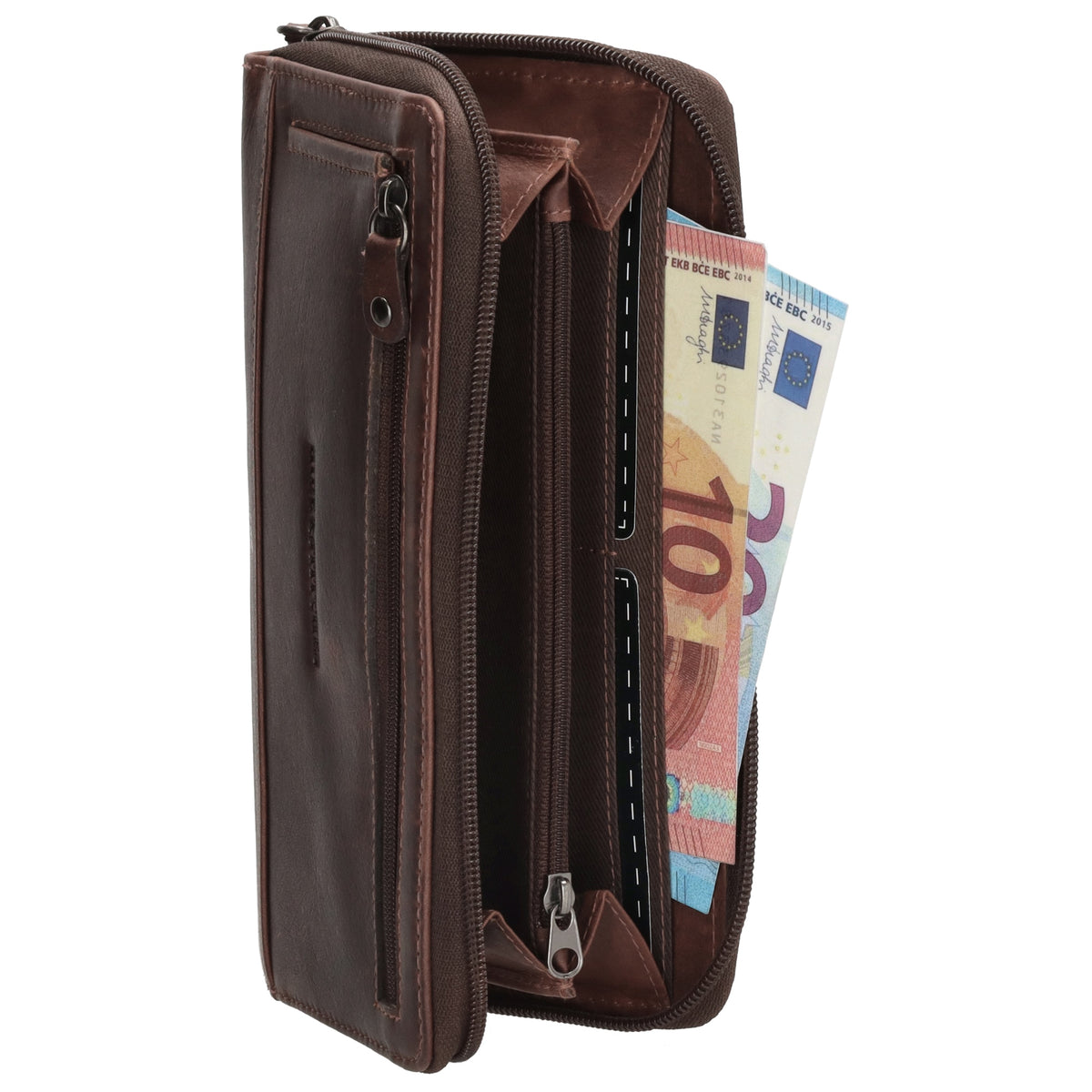 Lederbörse 19x10cm in Braun mit Reißverschluss und RFID-Schutz - leder-accessoires.com