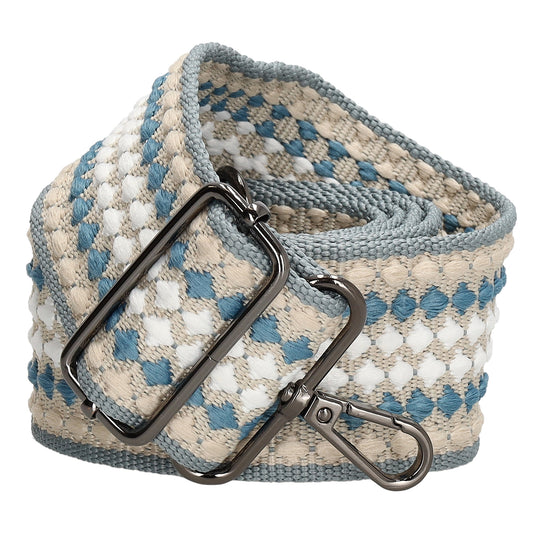 Taschenriemen|Wechselriemen 140cm in Blau|Beige|Weiß im Rautenmuster - leder-accessoires.com