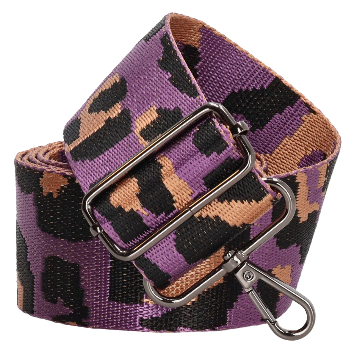 Taschenriemen|Wechselriemen 140cm in Lila|Schwarz|Gold im Leo-Muster - leder-accessoires.com
