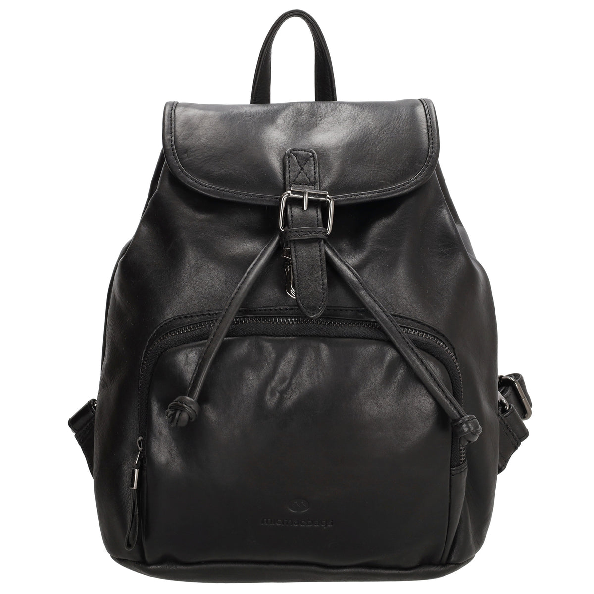 Rucksack mit Kordelzug 26x 31cm in Schwarz aus Leder - leder-accessoires.com
