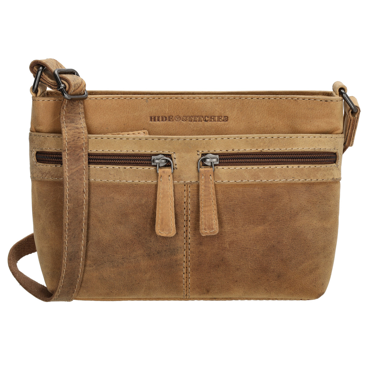 Schultertasche 27 x 17cm in Cognac mit Reißverschluss - leder-accessoires.com