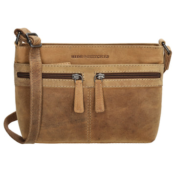 Schultertasche 27 x 17cm in Cognac mit Reißverschluss - leder-accessoires.com