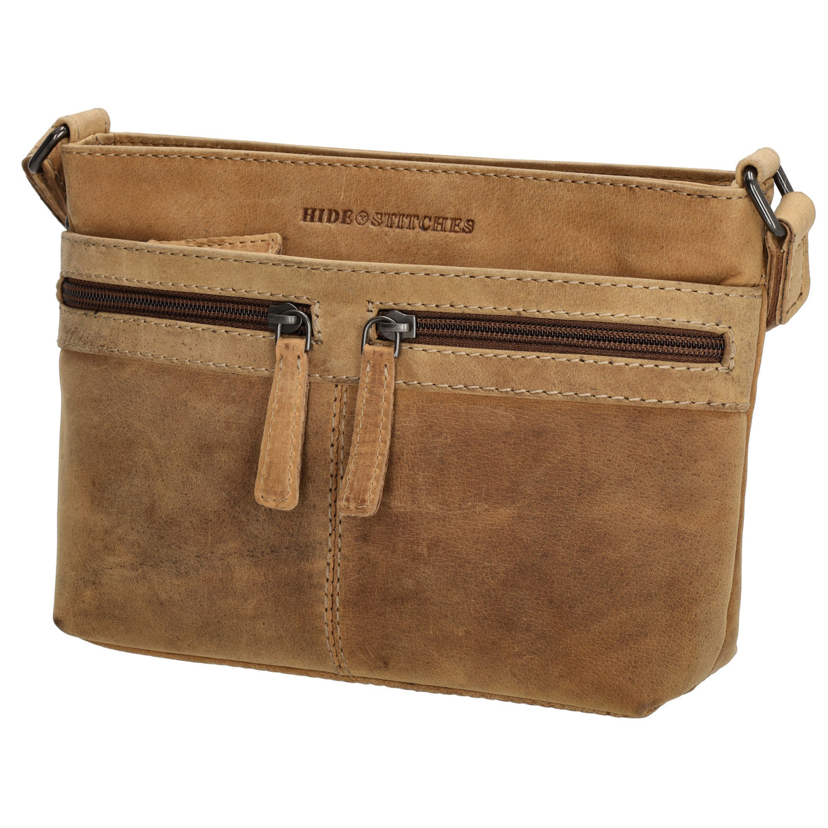 Schultertasche 27 x 17cm in Cognac mit Reißverschluss - leder-accessoires.com
