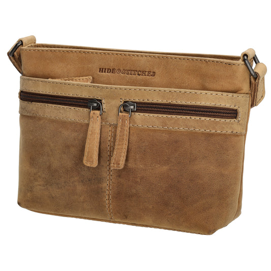 Schultertasche 27 x 17cm in Cognac mit Reißverschluss - leder-accessoires.com