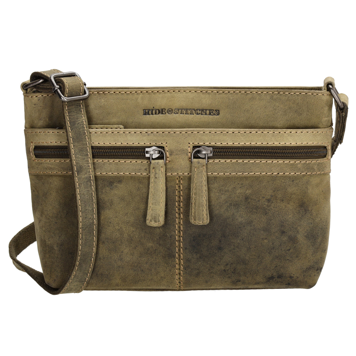 Schultertasche 27 x 17cm in Grün|Oliv mit Reißverschluss - leder-accessoires.com