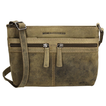 Schultertasche 27 x 17cm in Grün|Oliv mit Reißverschluss - leder-accessoires.com