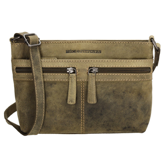 Schultertasche 27 x 17cm in Grün|Oliv mit Reißverschluss - leder-accessoires.com