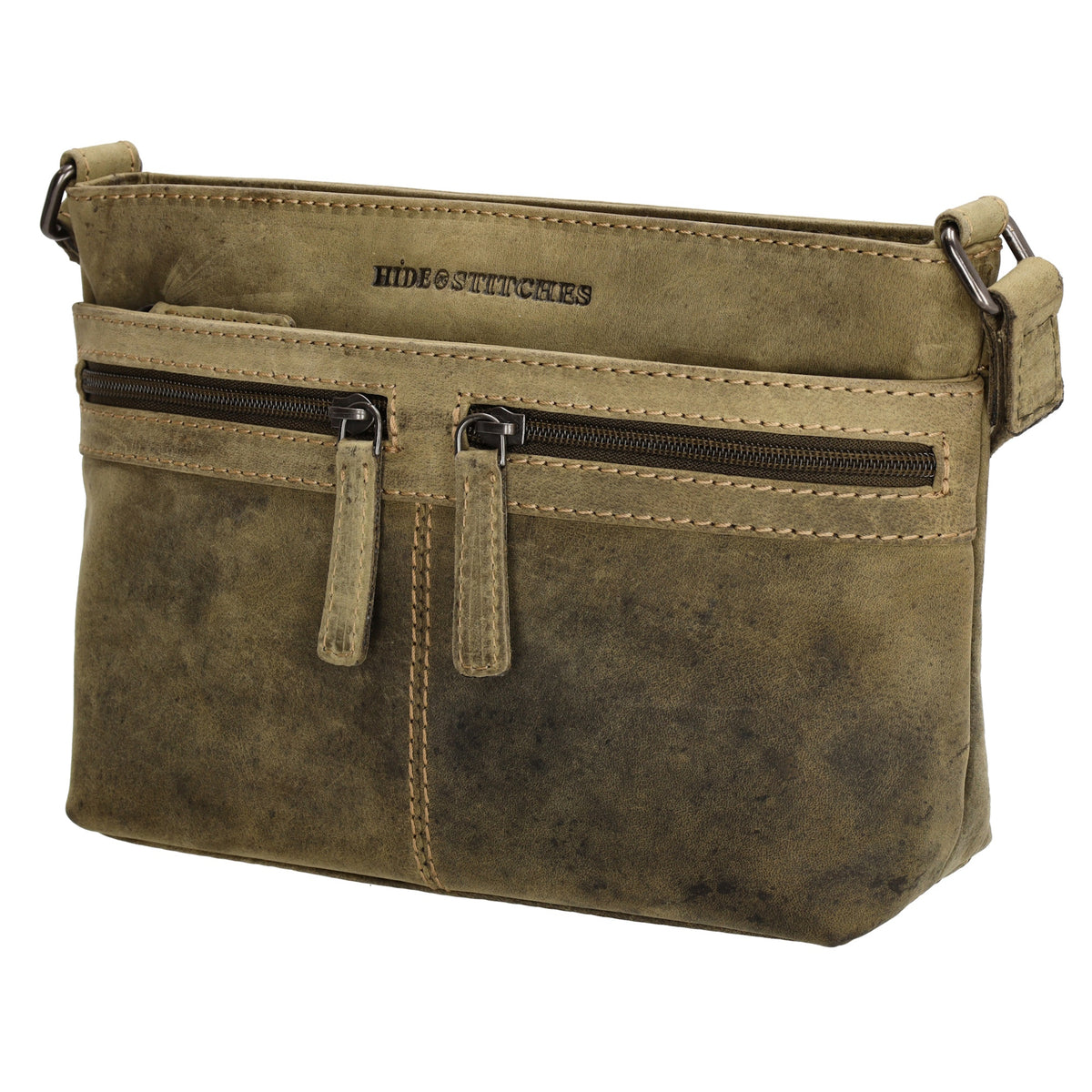 Schultertasche 27 x 17cm in Grün|Oliv mit Reißverschluss - leder-accessoires.com
