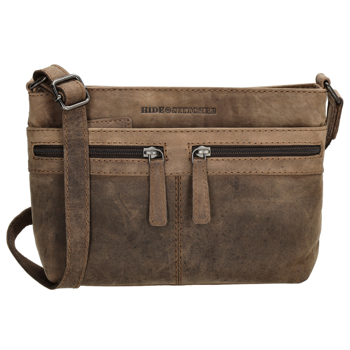 Schultertasche 27 x 17cm in Braun mit Reißverschluss - leder-accessoires.com