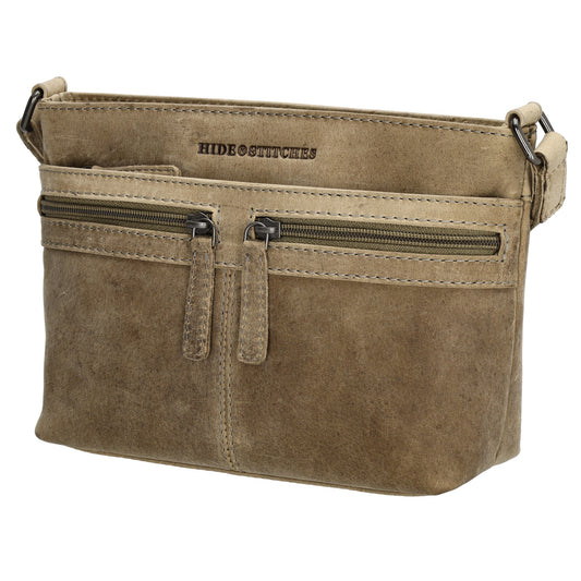 Schultertasche 27 x 17cm in Beige mit Reißverschluss - leder-accessoires.com