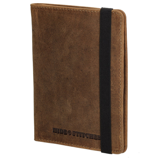 Briefmappe| Passhülle 11,5 x 14,5cm in Braun mit Gummiband - leder-accessoires.com