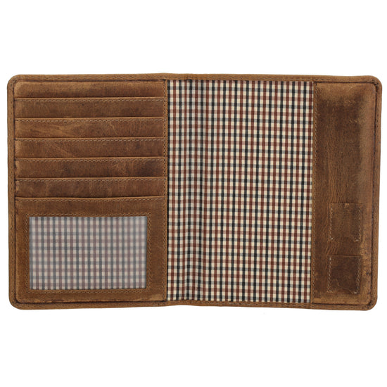 Briefmappe| Passhülle 11,5 x 14,5cm in Braun mit Gummiband - leder-accessoires.com