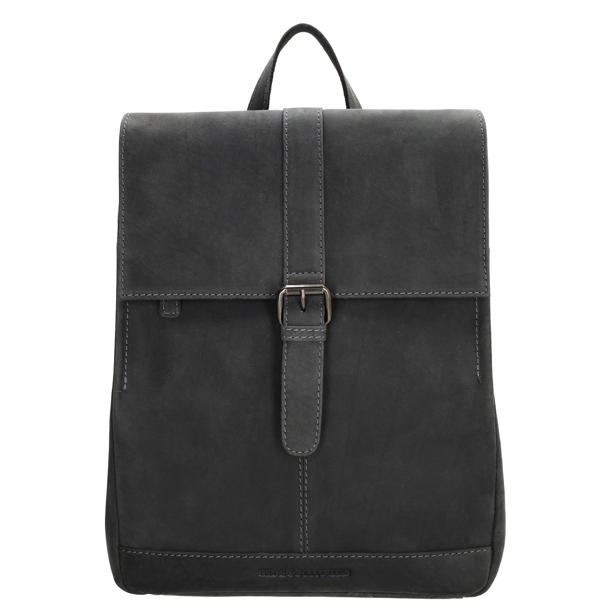 Rucksack 25,5x 23,5cm in Schwarz mit Überschlag und Magnetverschluss aus Leder - leder-accessoires.com
