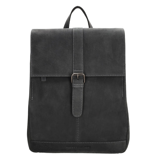 Rucksack 25,5x 23,5cm in Schwarz mit Überschlag und Magnetverschluss aus Leder - leder-accessoires.com