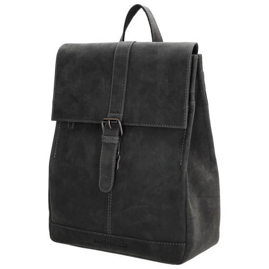 Rucksack 25,5x 23,5cm in Schwarz mit Überschlag und Magnetverschluss aus Leder - leder-accessoires.com