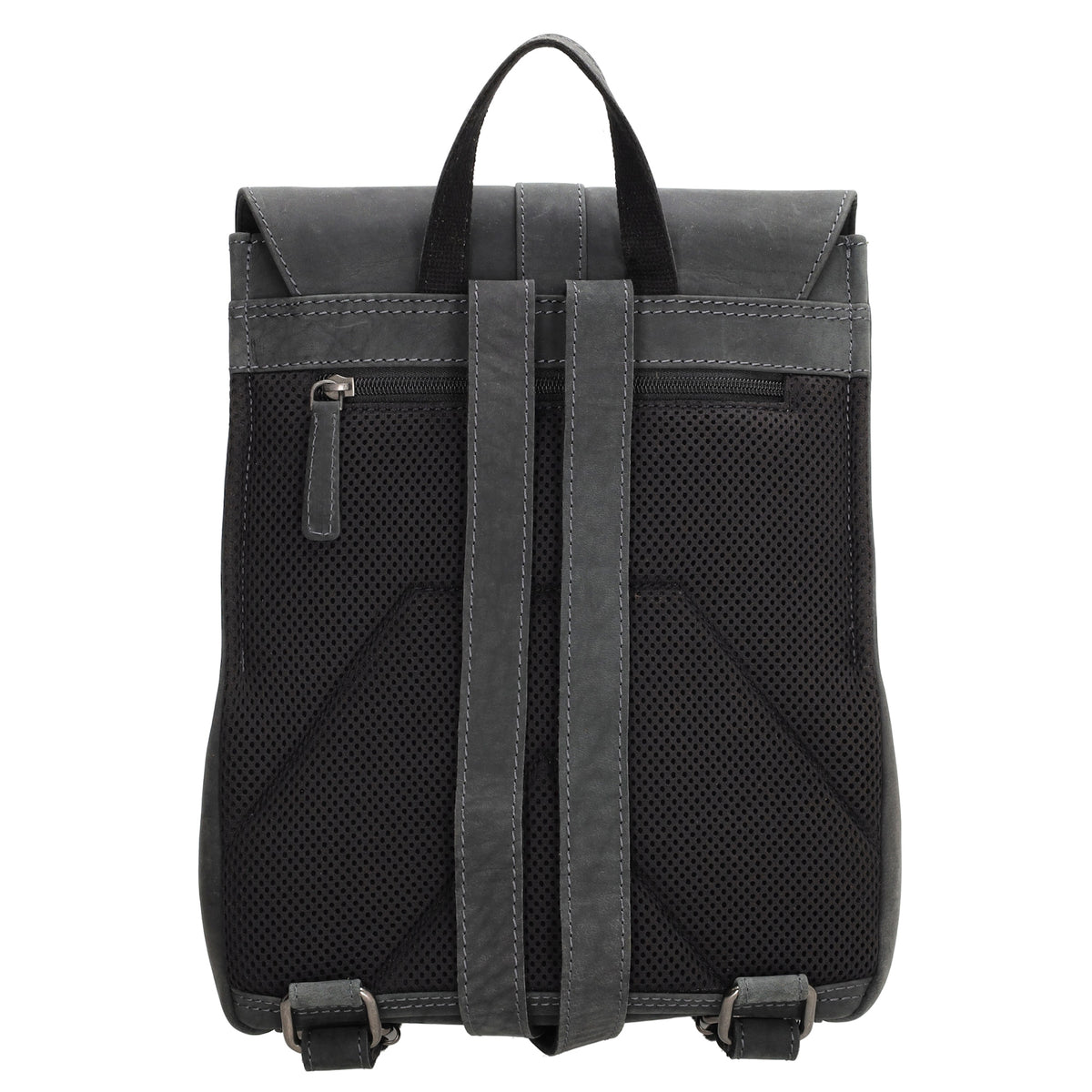 Rucksack 25,5x 23,5cm in Schwarz mit Überschlag und Magnetverschluss aus Leder - leder-accessoires.com