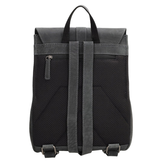 Rucksack 25,5x 23,5cm in Schwarz mit Überschlag und Magnetverschluss aus Leder - leder-accessoires.com