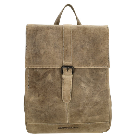 Rucksack 25,5x 23,5cm in Beige mit Überschlag und Magnetverschluss aus Leder - leder-accessoires.com