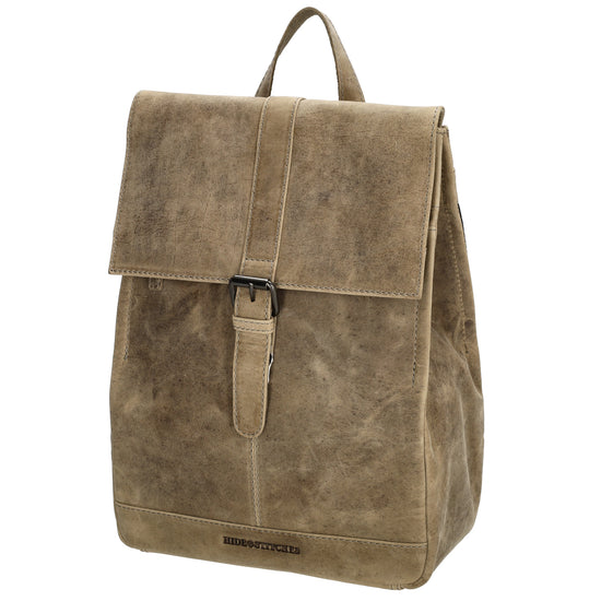 Rucksack 25,5x 23,5cm in Beige mit Überschlag und Magnetverschluss aus Leder - leder-accessoires.com