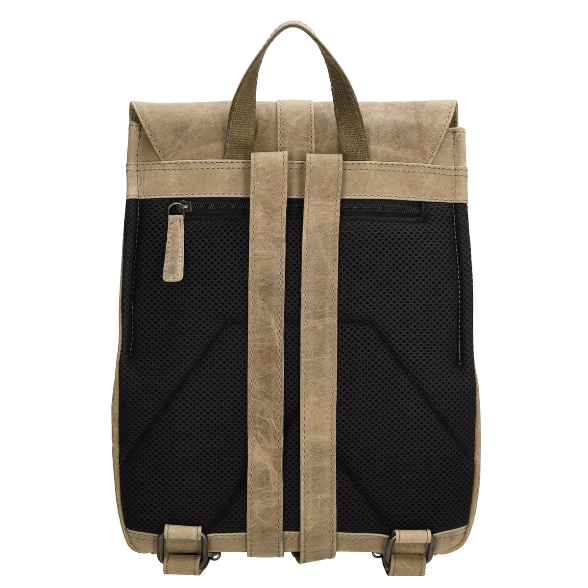 Rucksack 25,5x 23,5cm in Beige mit Überschlag und Magnetverschluss aus Leder - leder-accessoires.com