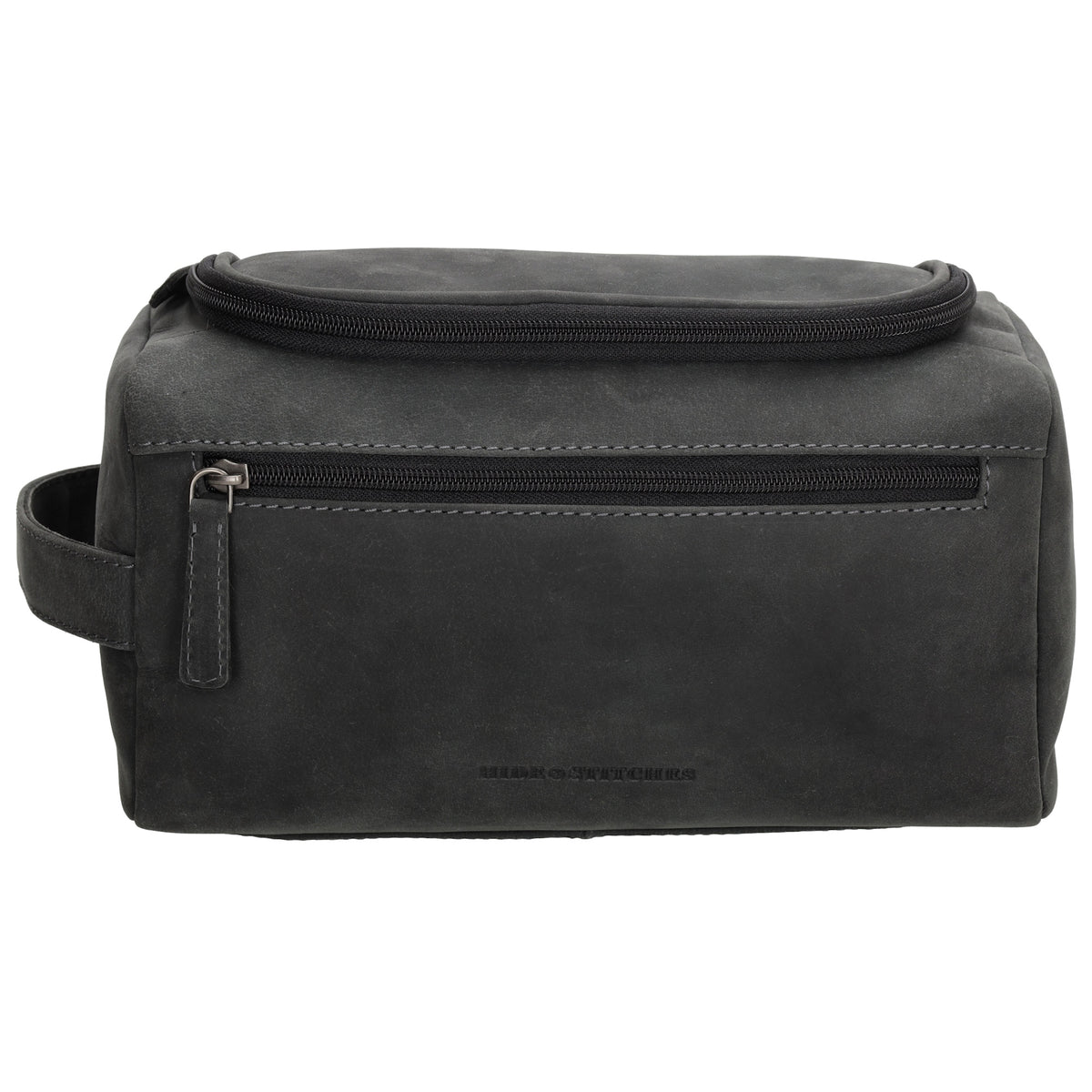 Kulturtasche 26x14,5cm in Schwarz aus Leder zum Hängen - leder-accessoires.com