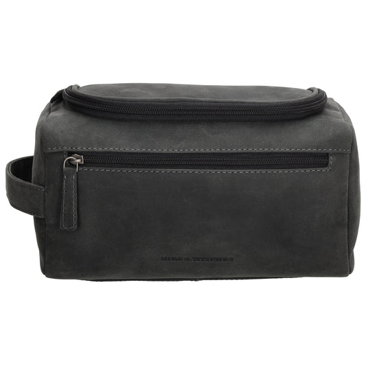 Kulturtasche 26x14,5cm in Schwarz aus Leder zum Hängen - leder-accessoires.com