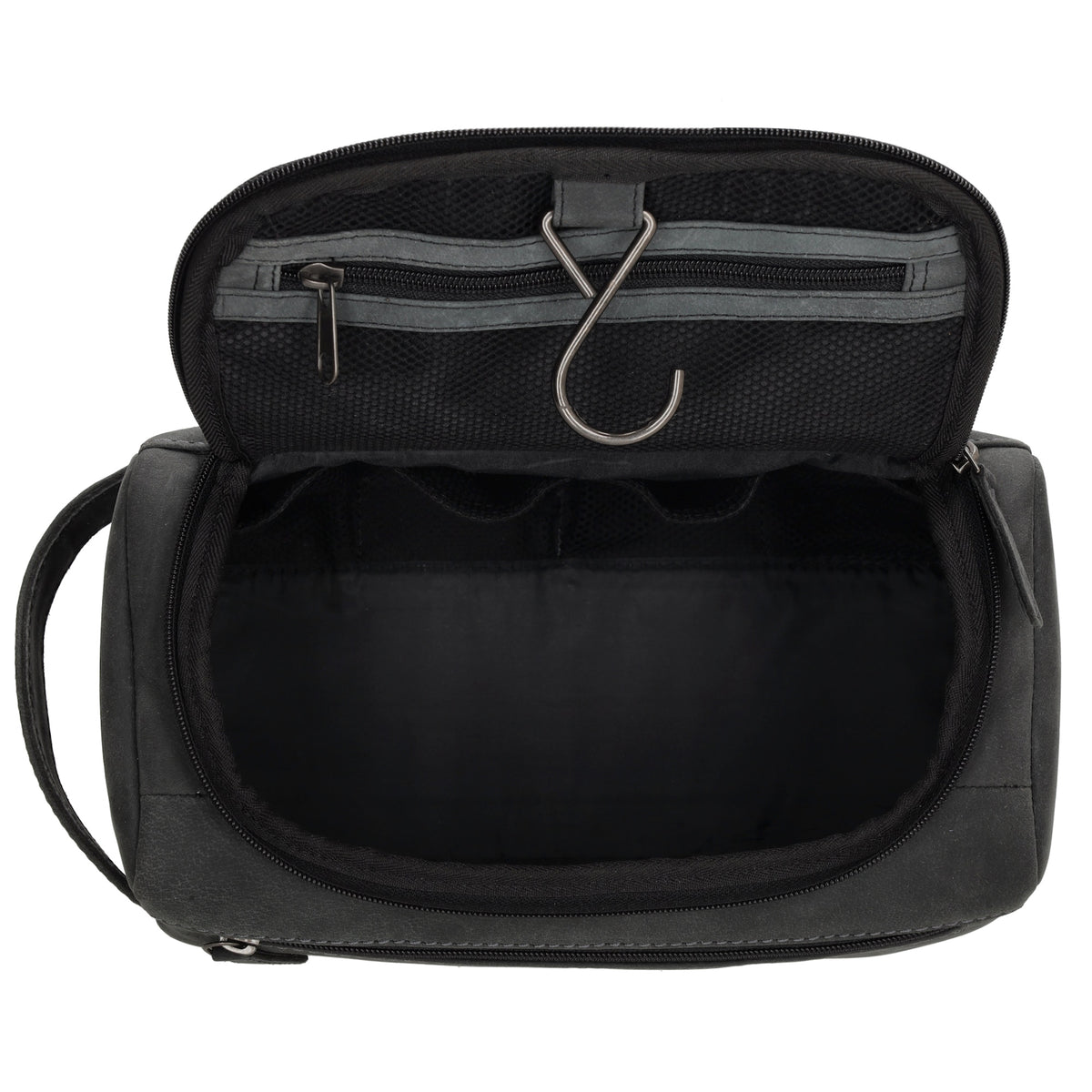 Kulturtasche 26x14,5cm in Schwarz aus Leder zum Hängen - leder-accessoires.com