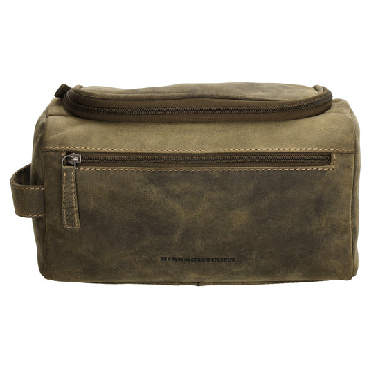 Kulturtasche 26x14,5cm in Olivgrün aus Leder zum Hängen - leder-accessoires.com