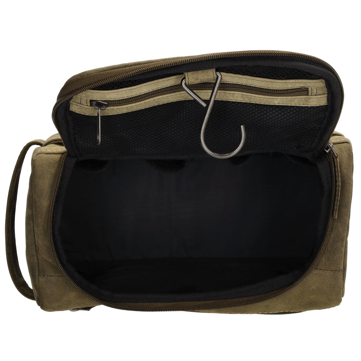 Kulturtasche 26x14,5cm in Olivgrün aus Leder zum Hängen - leder-accessoires.com