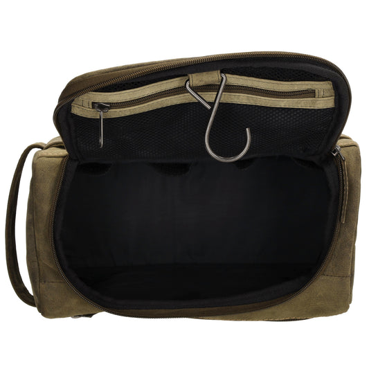Kulturtasche 26x14,5cm in Olivgrün aus Leder zum Hängen - leder-accessoires.com