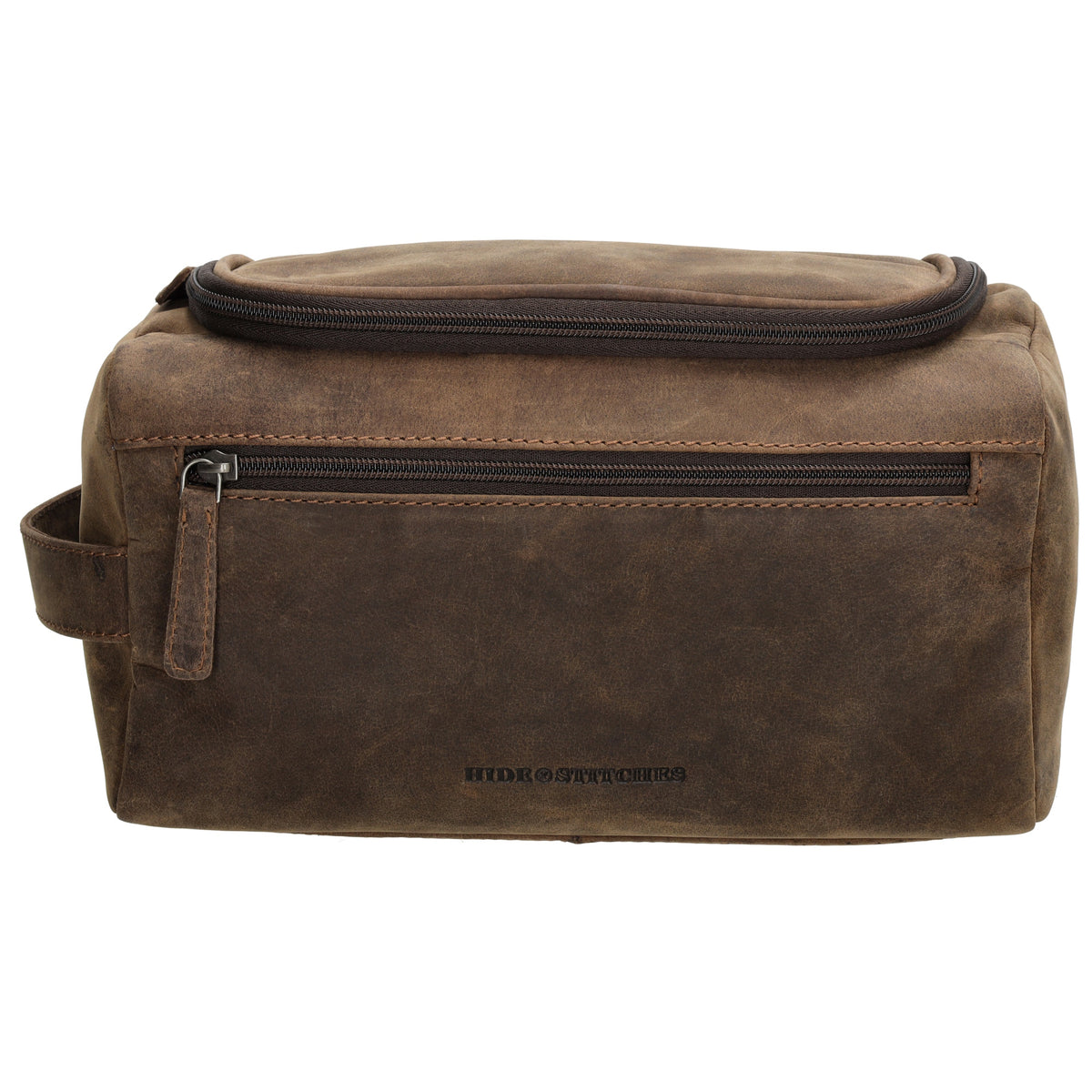 Kulturtasche 26x14,5cm in Dunkelbraun aus Leder zum Hängen - leder-accessoires.com