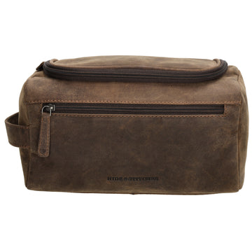 Kulturtasche 26x14,5cm in Dunkelbraun aus Leder zum Hängen - leder-accessoires.com