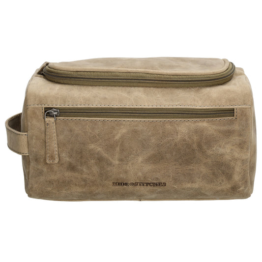 Kulturtasche 26x14,5cm in Sand|Beige aus Leder zum Hängen - leder-accessoires.com
