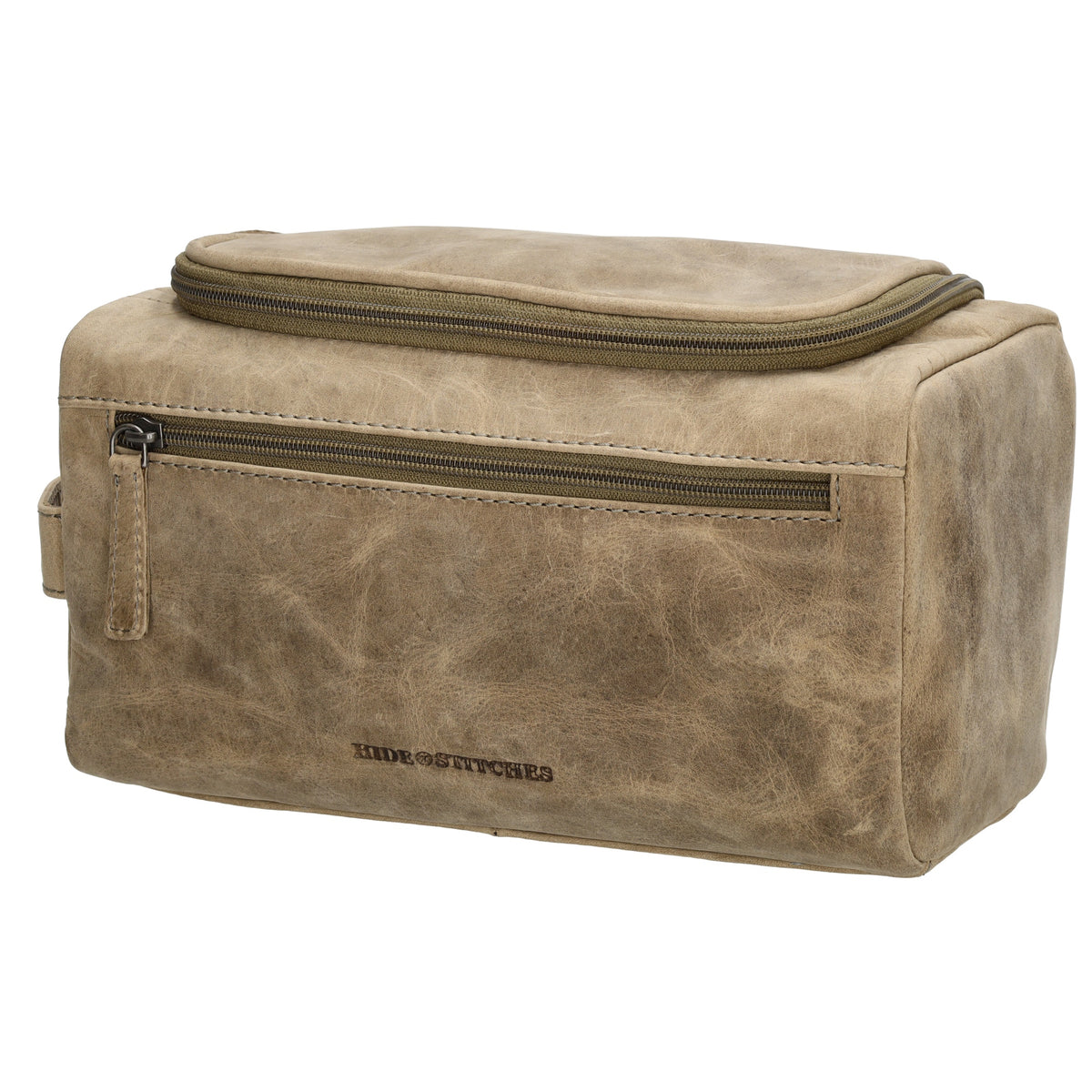 Kulturtasche 26x14,5cm in Sand|Beige aus Leder zum Hängen - leder-accessoires.com
