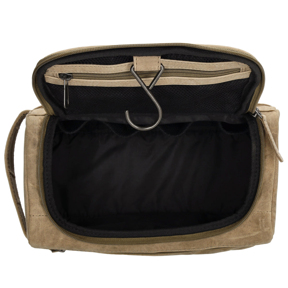 Kulturtasche 26x14,5cm in Sand|Beige aus Leder zum Hängen - leder-accessoires.com