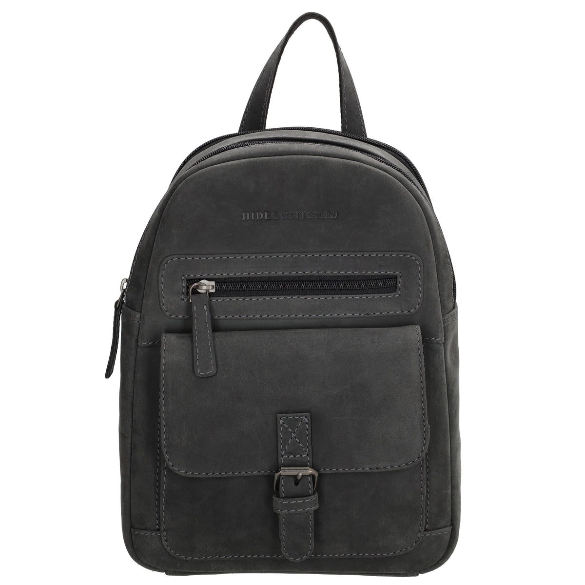 Lederrucksack 20,5 x 28,5cm in Schwarz mit Reißverschluss und Vortasche - leder-accessoires.com