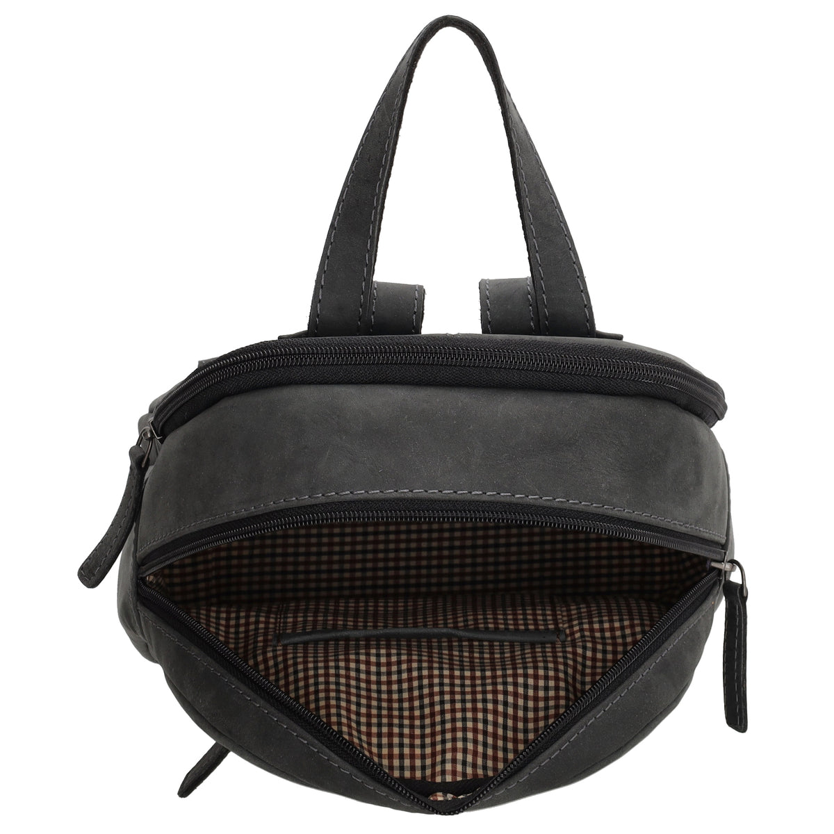 Lederrucksack 20,5 x 28,5cm in Schwarz mit Reißverschluss und Vortasche - leder-accessoires.com